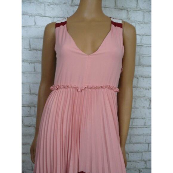 $570 Maje Pink Burgundy Lace Inset Vneck Ritello Accordion Pleat Maxi 1 NWT - Picture 3 of 9